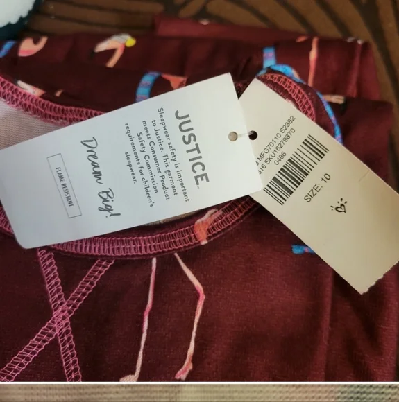 Justice 2-PC Pajama Set Burgundy Flamingo Print Size 10 - Picture 4 of 12